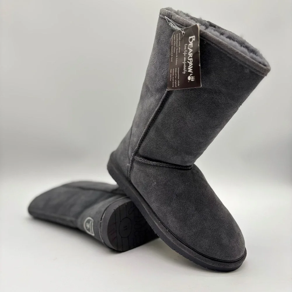 Bearpaw Elle Tall Gray Suede Winter Boots Womens 11‎ Wool Blend Lining NeverWet